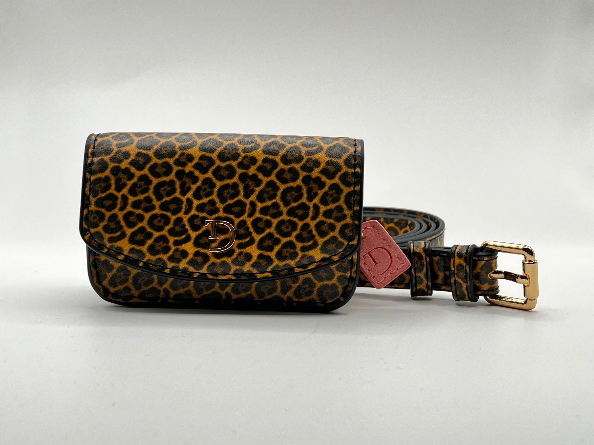 Leopardprint PU-leren heuptasje voor insulinepomp inclusief riem– Zalmroze Voering