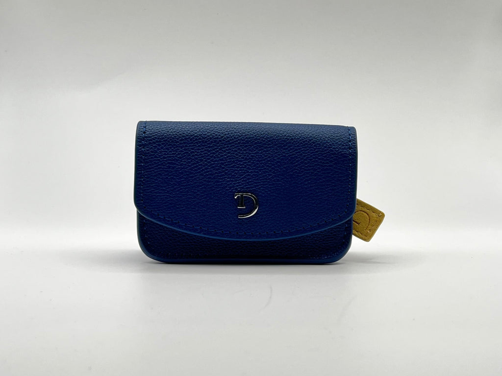 Navy Blue leren heuptasje voor insulinepomp inclusief riem - Beige Suède voering