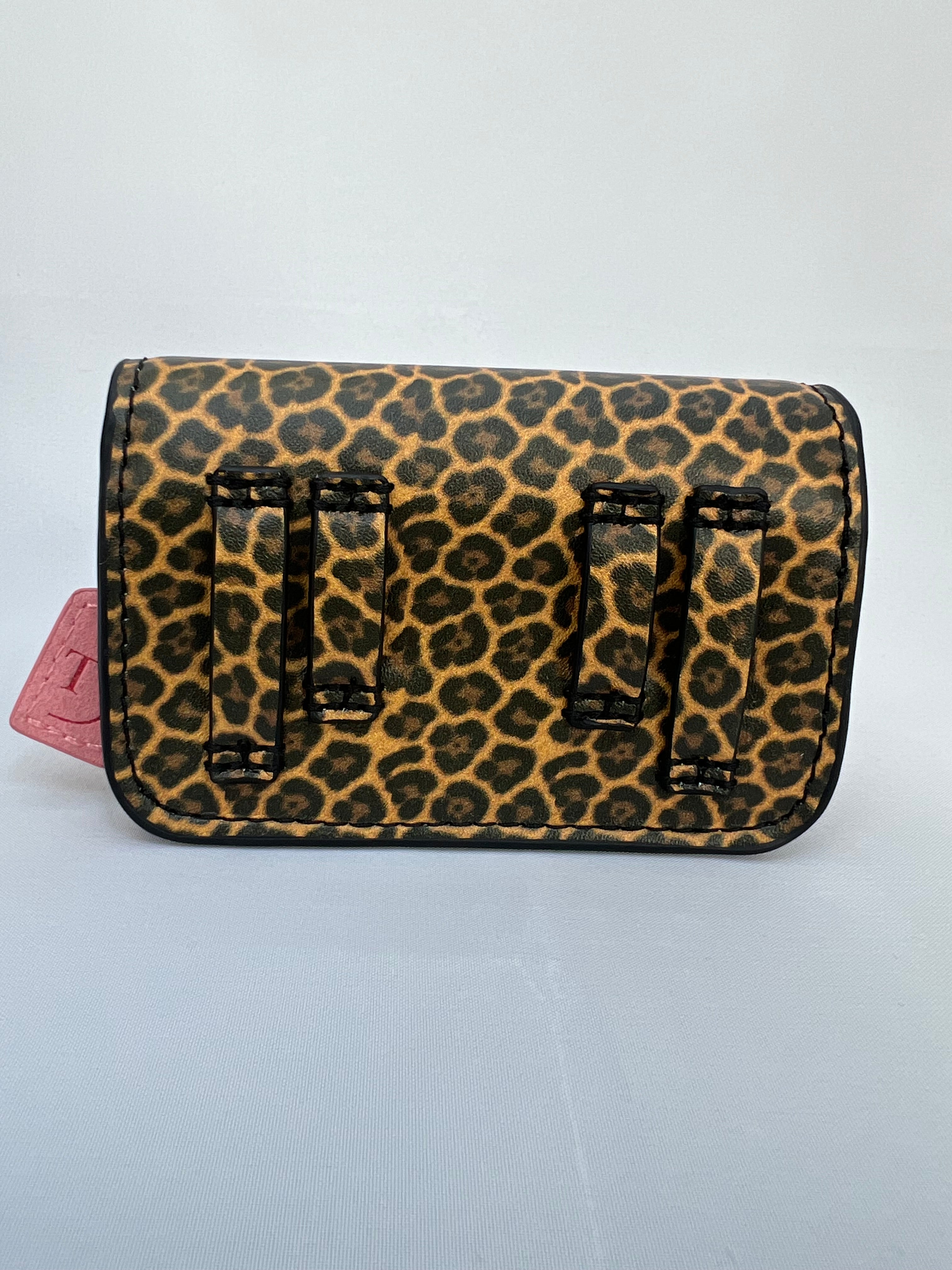 Leopardprint PU-leren heuptasje voor insulinepomp – Zalmroze Voering