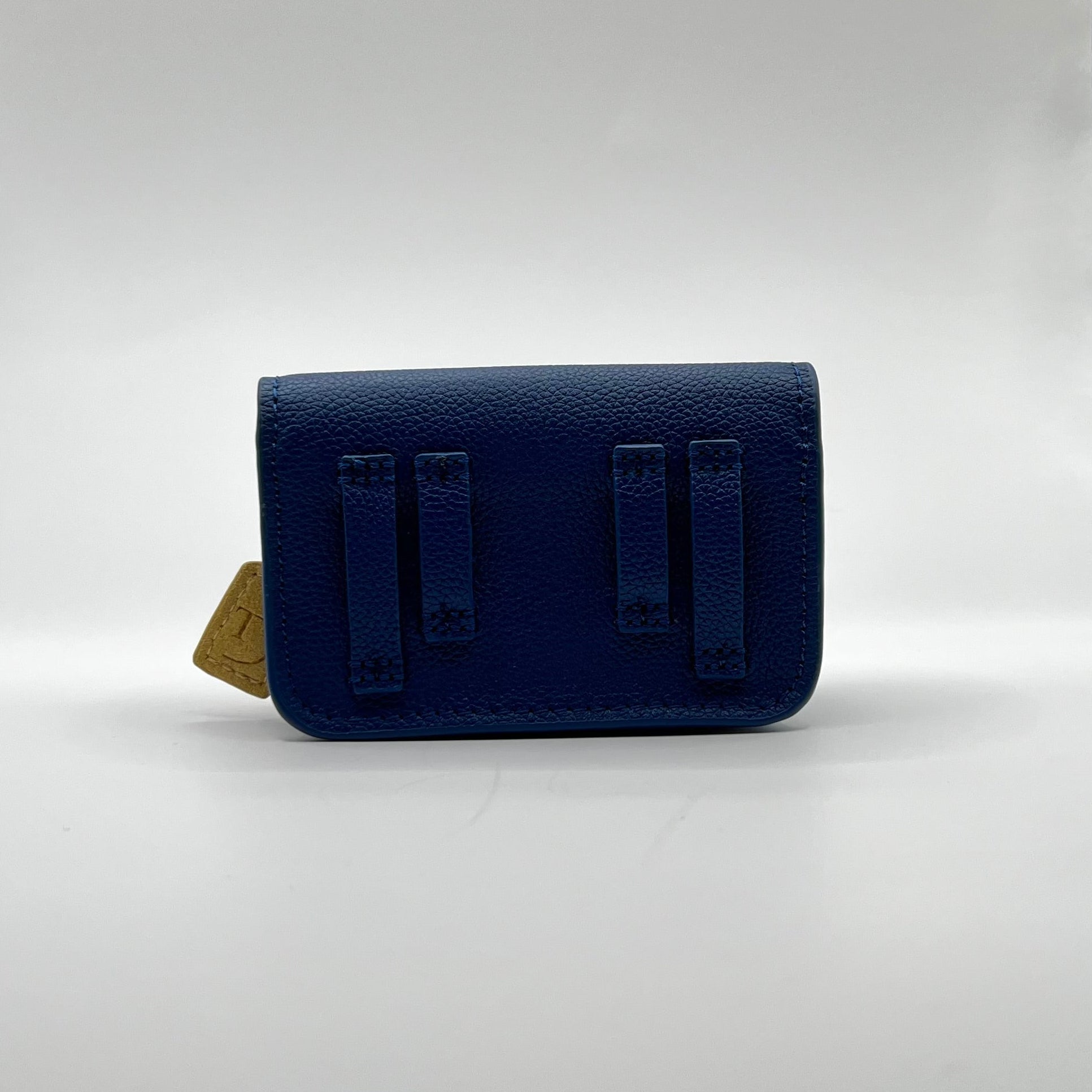 Navy Blue leren heuptasje voor insulinepomp inclusief riem - Beige Suède voering