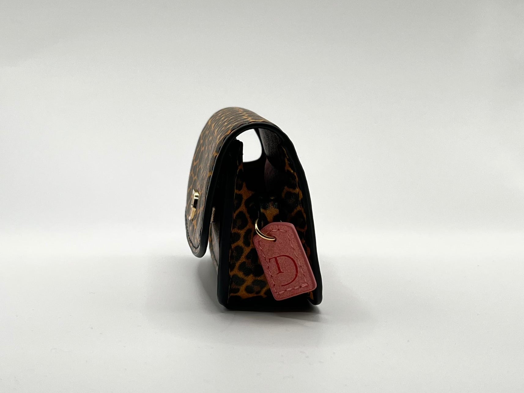 Leopardprint PU-leren heuptasje voor insulinepomp inclusief riem– Zalmroze Voering