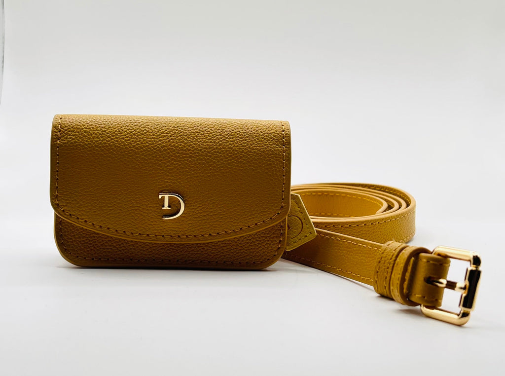 Light Caramel leren heuptasje voor Insulinepomp inclusief riem - Beige Suède Voering