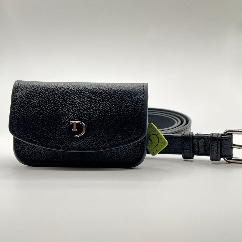 Zwart Leren Heuptasje voor Insulinepomp inclusief riem – Groene Suède Voering