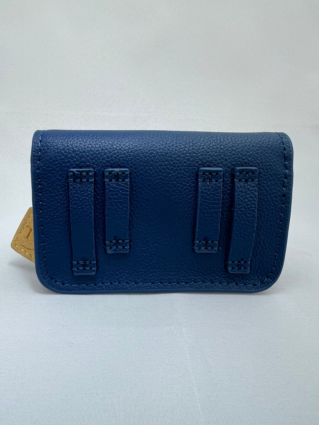 Navy Blue leren heuptasje voor insulinepomp - Beige Suède voering