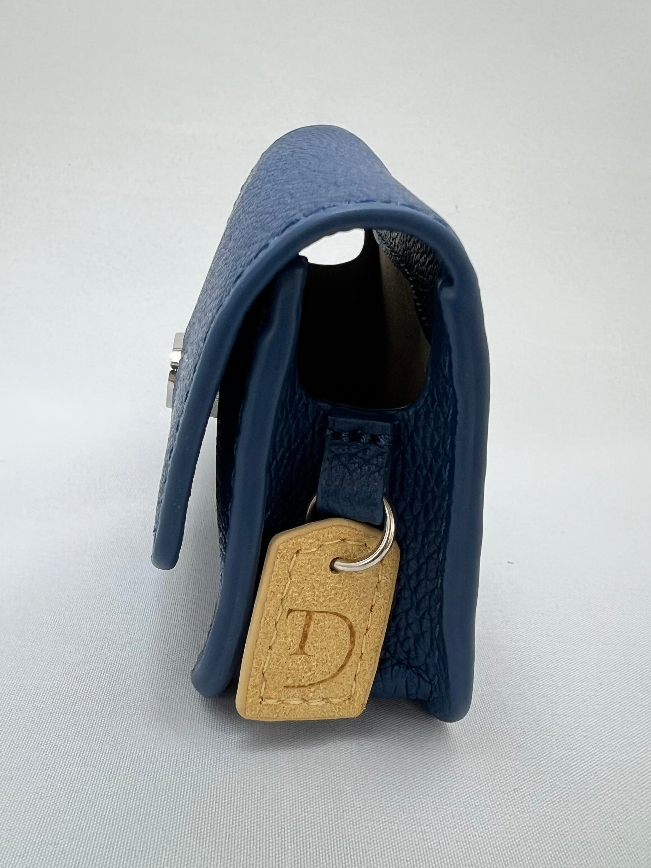 Navy Blue leren heuptasje voor insulinepomp - Beige Suède voering