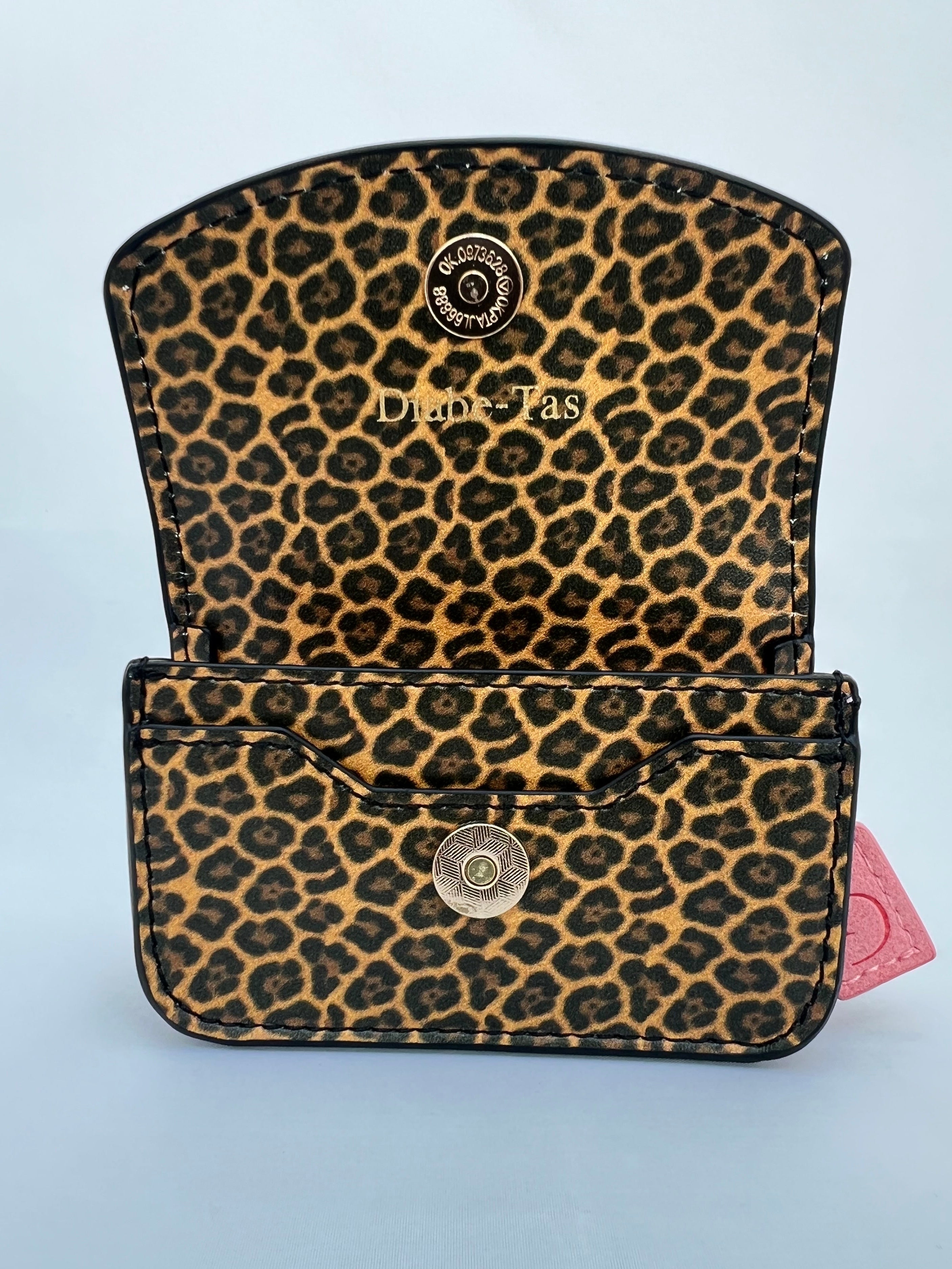 Leopardprint PU-leren heuptasje voor insulinepomp – Zalmroze Voering